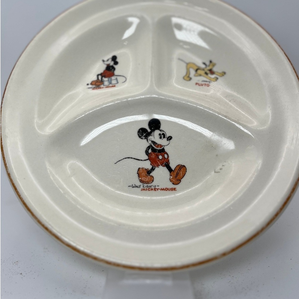 Vintage Walt Disney Mickey Mouse Pluto Divided Plate Patriot China USA‎ 1930s
